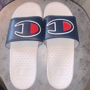 Champion Big Logo White, Navy and Red Slide Sandals Men’s Size 11